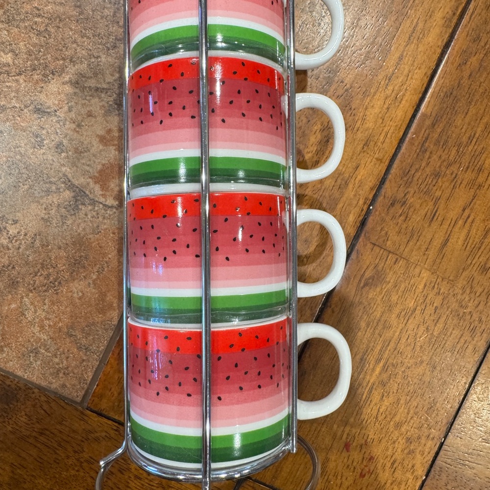 Vibrant Red and Green Dining Espresso Mugs with Watermelon Pattern